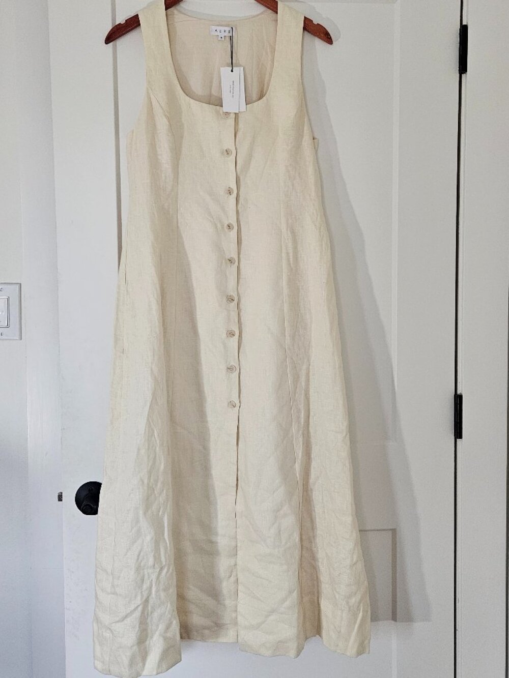 Aere Olive Button Down Linen Dress